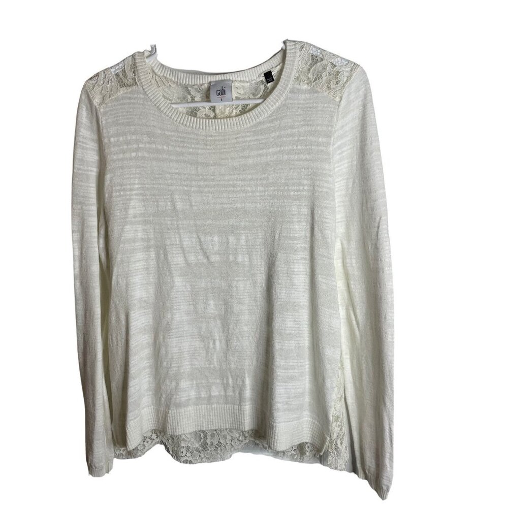 Cabi Womens Sophia Sweater Ivory Sheer Lace Back Thin Knit Style #5005 Size S